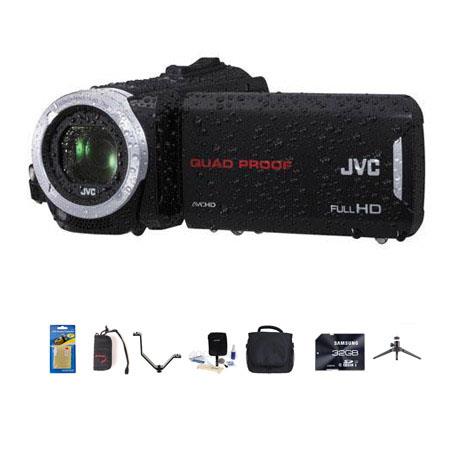 JVC Everio GZ-R30 Quad Proof Full 1080p HD Camcorder - Bundle With 32GB Class 10 SDHC Card, Video Bag, Aluminum Table Top Tripod, Cleaning Kit, Memory Card Holder, Screen Protector, V Bracket with 2 shoes
