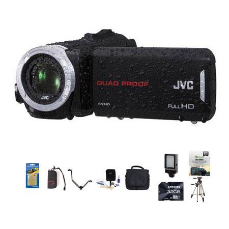 JVC Everio GZ-R30 Quad Proof Full 1080p HD Camcorder - Bundle With 64GB Class 10 SDHC Card, Video Bag, Sunpack Full Size Tripod, New Leaf 3 Year (Drops & Spills) Warranty, Cleaning Kit, Memory Card Holder, Screen Protector, V Bracket with 2 shoes, Led Vid