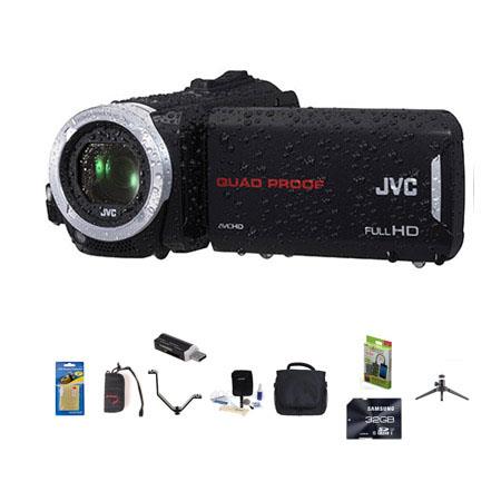 JVC GZ-R70 Quad-Proof 32GB Flash Full HD Camcorder,- Bundle With 32GB Class 10 SDHC Card, Video Bag, Cleaning Kit, SD Card Reader, Memory Card Holder, Aluminum Table Top Tripod, Screen Protector, V-Bracket With 2 Shoes, Portable Mobile Charger - with 6 
