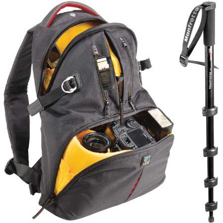 Kata DR-465 Digital Rucksack Bundle with Modo Monopod, Black with Red Accents image