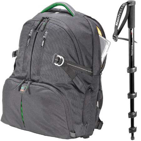 Kata DR-467 Black with Green Accents Digital Rucksack Bundle with Modo Monopod (790B) image