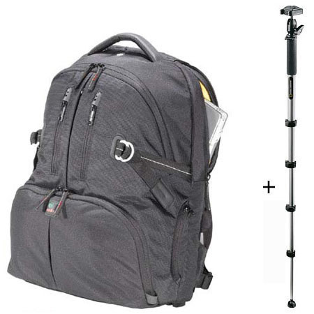 Kata DR-467 Digital Rucksack for 2 Digital SLR Systems with 17" Laptop - Black - with National Geographic Tundra Monopod with QR Ball Head image