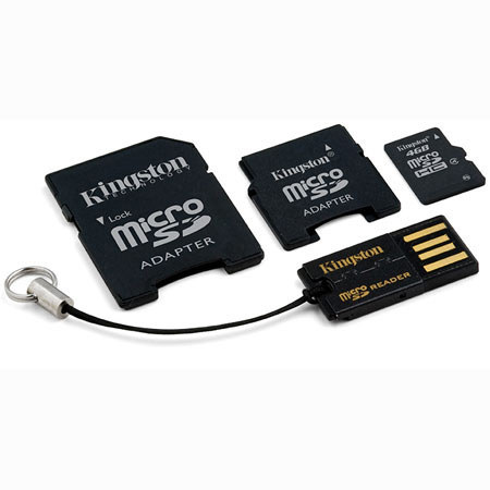 Kingston Technology Mobility Kit with 4 GB microSDHC Memory Card &amp; 2 Adapters for SD and miniSD card image