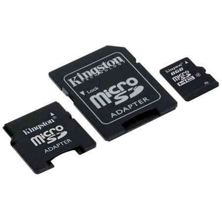 Kingston Technology 8 GB microSDHC Class 4 Memory Card with 2 Adapters image