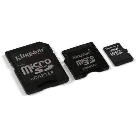 Kingston Technology 2 GB Micro Secure Digital, microSD, Memory Card with Adaptors to MiniSD &amp; Standard SD card image