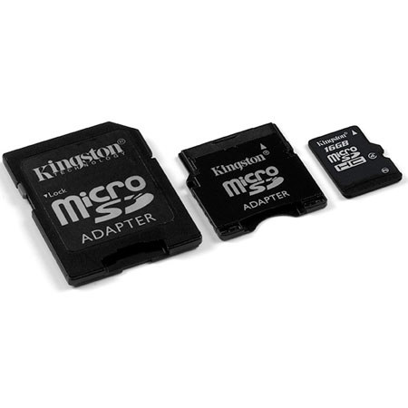 Kingston Technology 16GB microSDHC (Class 4) High Capacity micro Secure Digital Card with 2 Adapters image