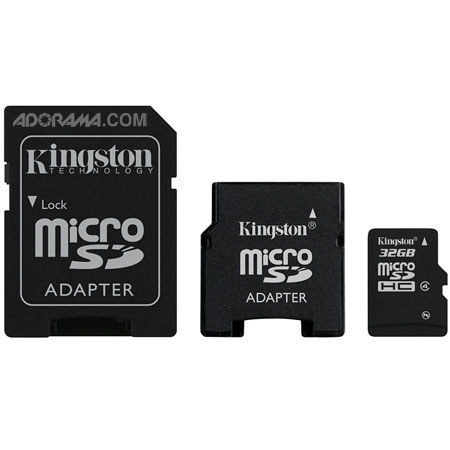Kingston Technology 32GB microSDHC (Class 4) High Capacity micro Secure Digital Card with 2 Adapters image