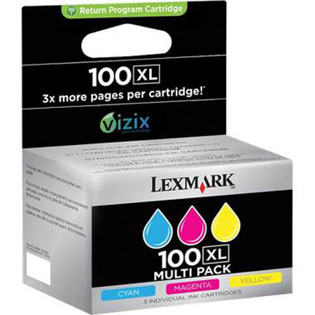 Lexmark 100XL 3-Pack Cyan/Magenta/Yellow High Yield Return Program Ink Cartridge image