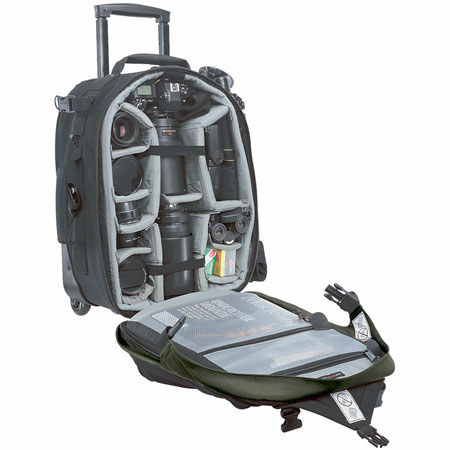 Lowepro Road Runner Mini AW, All Weather Multi Format Rolling Photo Backpack, Black / Olive Green. (Used once for demo-Looks just like new) image