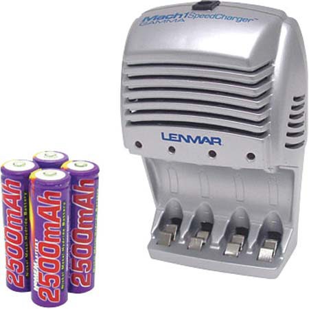 Lenmar Mach 1 Universal 1 Hour Speed Charger for AA and AAA Batteries with 4 AA, 2000 mAh Rechargeable NiMH Batteries. image