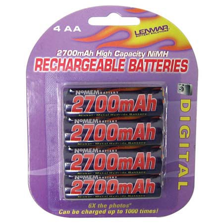 Lenmar AA No-Memory PRO Rechargeable Batteries, 1.2 volt Nickel Metal Hydride (NiMh), 2700 mAh, Pack of Four. image