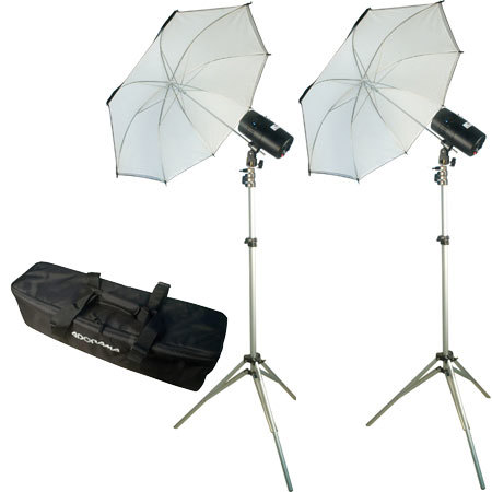Adorama Budget Studio Monolight Flash Kit #1 with 2 100 watt Second Flashes, Light Stands, Umbrellas and Softex Carry Case. image