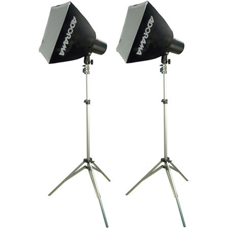 Adorama Budget Studio Monolight Softbox Kit #12, with 2 100 watt Second Budget Flashes, Light Stands &amp; Two 12" x 12" Softboxes image