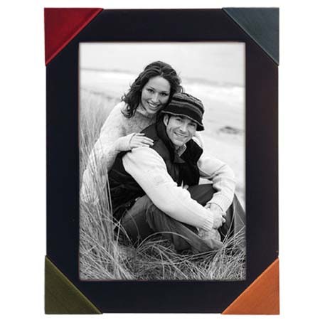 Malden International Handcrafted Series Wood Frame, for a 4" x 6" Photograph, Color/Style: Black with Multi Colored Corners image