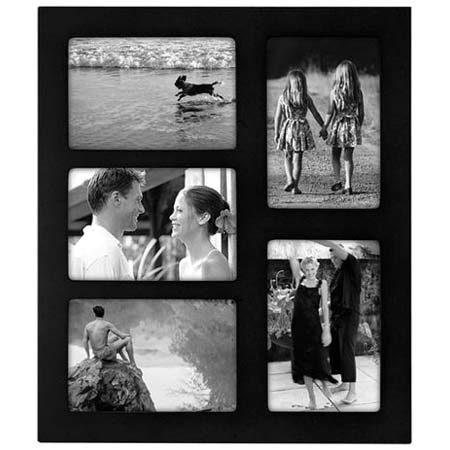 Malden International Linear Series, Contemporary Wall Series Wood Frame, for Five 4" x 6" Photographs, Color/Style: Black image