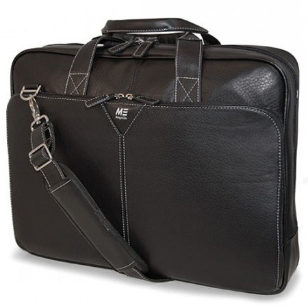 M-Edge 16" Deluxe Full Grain Leather Laptop Briefcase, Black