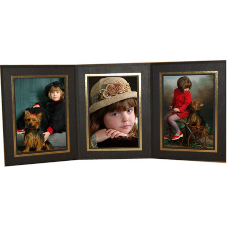 B. Oshrin Rebecca, Triple Picture Folder Frame for 3 5" x 7" Photos, Color: Black with Gold Foil Accents. (10 Pack) image