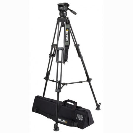 Miller Compass 15 Fluid Head System 1828 with 2 Stage 75mm Alloy Tripod & Above Ground Spreader - Supports 55 lbs., Max. Height 61.4"