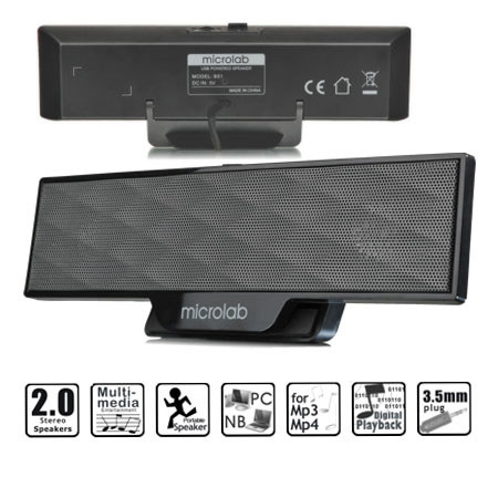 Microlab B51 Portable Amplified Stereo Speaker for Tablet and Notebook, Black