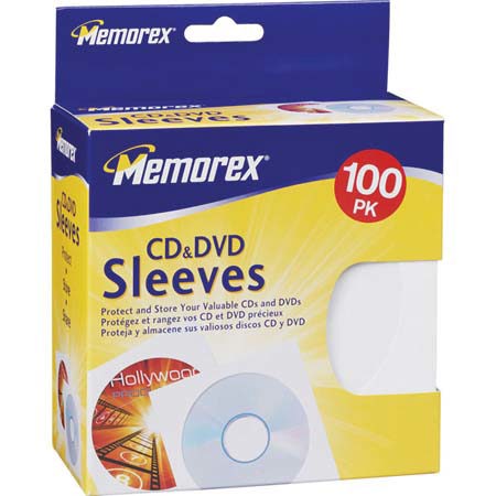 Memorex CD/DVD Sleeves, White, 100 Pack, with Window &amp; Flap image