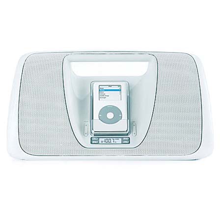 Memorex Mi3005 iMove, Portable Digital AM/FM Radio Boombox with Remote &amp; iPod Dock - White image