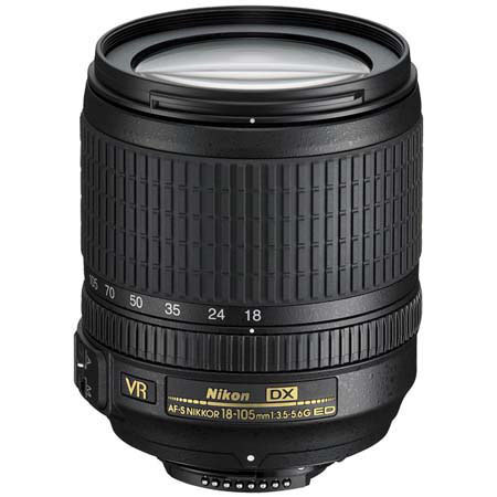 Nikon 18mm - 105mm f/3.5-5.6G ED AF-S DX (VR) Vibration Reduction Wide Angle Autofocus Zoom Lens - White Box - with U.S.A. Warranty image