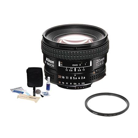 Nikon 20mm f/2.8D ED AF Nikkor Lens - U.S.A. Warranty - Accessory Bundle with Tiffen 62mm UV Wide Angle Filter, Digital Camera and Lens Cleaning Kit