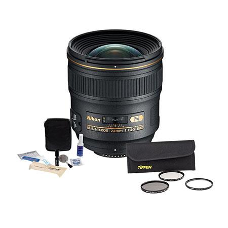 Nikon 24mm f/1.4G AF-S ED Nikkor Lens Kit - U.S.A. Warranty - Accessory Bundle with Tiffen 77mm Wide Angle Filter Kit, Digital Camera and Lens Cleaning Kit