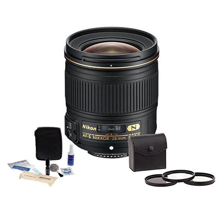 Nikon 28mm f/1.8G AF-S Nikkor Lens, USA Warranty - Bundle - with 67mm Filter Kit (UV, CP, ND2) , Adorama Cleaning Kit