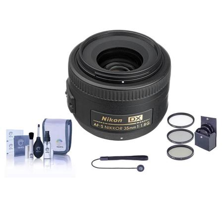 Nikon 35mm f/1.8G AF-S DX AF Nikkor Lens Kit, U.S.A. Warranty with Tiffen 52mm UV Filter, Lens Cap Leash, Professional Lens Cleaning Kit image