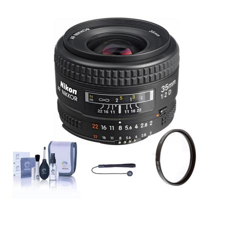 Nikon 35mm f/2D AF Nikkor Lens - U.S.A. Warranty - Accessory Bundle with Tiffen 52mm UV Glass Filter, Lens Cap Leash, Digital Camera and Lens Cleaning Kit