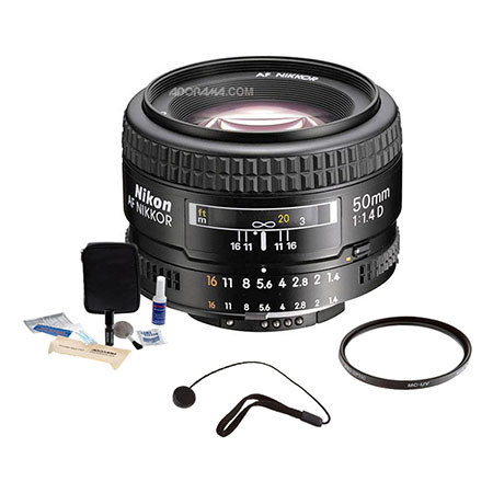 Nikon 50mm f/1.4D AF Nikkor Lens - Grey Market - Accessory Bundle with Tiffen 52mm UV Filter, Lens Cap Leash, Digital Camera and Lens Cleaning Kit