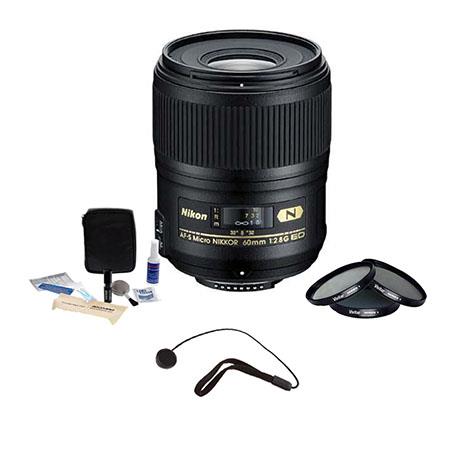 Nikon 60mm f/2.8G AF-S Micro Nikkor AF ED Lens - U.S.A. Warranty - Accessory Bundle with Tiffen 62mm Photo Essentials Filter Kit, Lens Cap Leash, Professional Lens Cleaning Kit