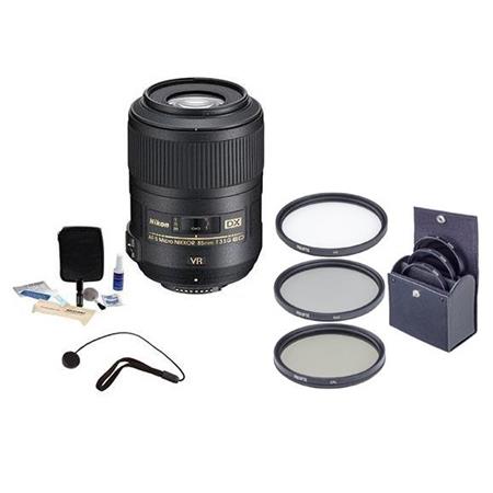 Nikon 85mm f/3.5G AF-S DX Micro ED (VR-II) Vibration Reduction Telephoto Nikkor Lens - U.S.A. Warranty - Accessory Bundle with Tiffen 52mm Photo Essentials Filter Kit, Lens Cap Leash, Professional Lens Cleaning Kit