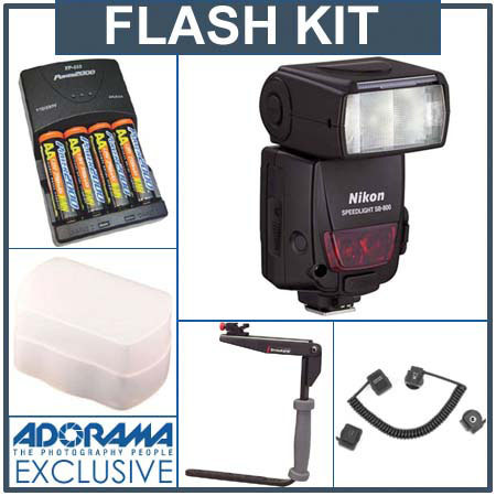 Nikon SB-800 TTL AF Shoe Mount Speedlight USA Warranty, - Deluxe Outfit with 4 NiMH Batteries, Charger, Flashpoint Flash Diffuser Stroboframe Quick Flip 350 Flash Bracket,&amp; Off-Camera TTL2 3' Coiled Cord for Nikon image