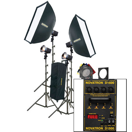 Novatron D1500, 1500 w/s 4 Head &amp; Power Pack Kit with Wheeled Case, Softboxes &amp; Light Stands image