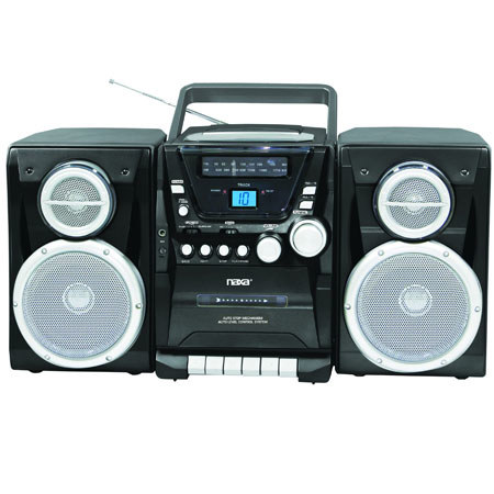 Naxa Portable MP3/CD Player with AM/FM Stereo Radio Cassette Player/Recorder, Twin Detachable Speakers & Remote Control