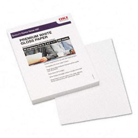OKI Data Premium Gloss Laser Paper for C3400/C5000/C7000/C9000 Series Laser Printers, 8.5x11", 32 lbs, 90 Brightness, 200 Sheets Per Box