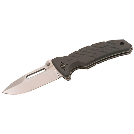 Ontario Knife XM-1, Folding Knife with 3.375" Black Stainless Steel Blade, & Machined Aluminum Handle, Overall Length 8.0"