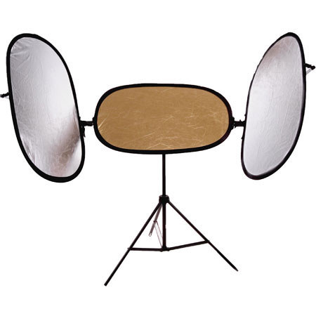 Interfit Photographic 24" x 36" Portrait Reflector Kit with 3 Collapsible Disc Reflectors, One Silver / Gold, Two Sunlight / Silver, with Reflector Frame. image