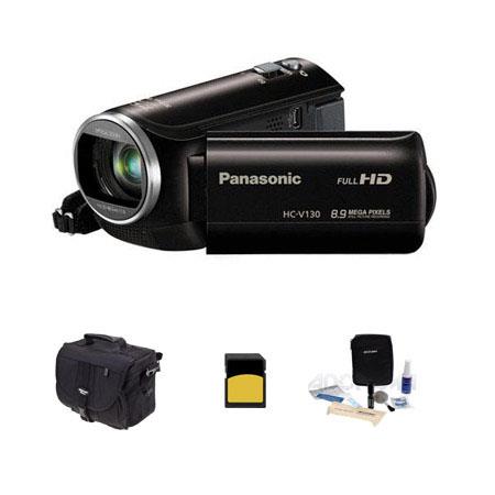 Panasonic HC-V130 1080p Full HD Camcorder, 2.12MP, 38x Optical - Bundle With Slinger Photo Video Bag, 16GB Class 10 SDHC Card, Cleaning Kit