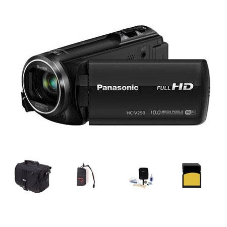 Panasonic HC-V250 1080p Full HD Camcorder, 2.20MP, 50x Optical Bundle With Slinger Photo Video Bag, 16GB Class 10 SDHC Card, Cleaning Kit, Memory Wallet,