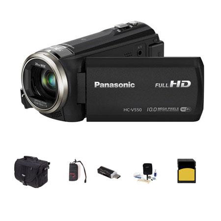 Panasonic HC-V550 1080p Full HD Camcorder, 2.20MP, 50x Optical - Bundle With Slinger Photo Video Bag, 16GB Class 10 SDHC Card, Cleaning Kit, SD Card Reader, Memory Wallet