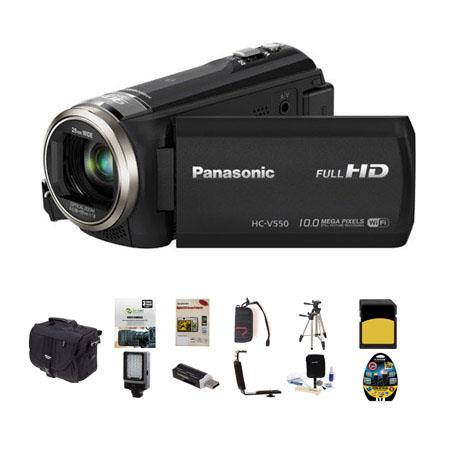 Panasonic HC-V550 1080p Full HD Camcorder, 2.20MP, 50x Optical - Bundle With Slinger Photo Video Bag, 32GB Class 10 SDHC Card, New Leaf 3 Year (Drop & Spills) Warranty, Cleaning Kit, SD Card Reader, Screen Protector, Sunpack Tripod, Memory Wallet, RA Brac