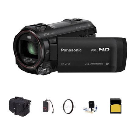 Panasonic HC-V750 1080p Full HD Camcorder, 6.03MP, 20x Optical Bundle With Slinger Photo Video Bag, 16GB Class 10 SDHC Card, Cleaning Kit, Memory Wallet, 49MM UV Filter
