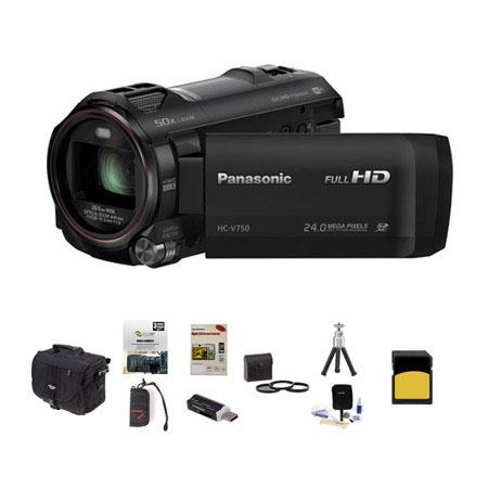 Panasonic HC-V750 1080p Full HD Camcorder, 6.03MP, 20x Optical Bundle With Slinger Photo Video Bag, 32GB Class 10 SDHC Card, New Leaf 3 Year Extended warranty, Cleaning Kit, Memory Wallet, Table Top Tripod, 49MM Filter Kit, Screen Protector, SD Card Reade