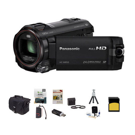 Panasonic HC-W850 Twin Camera 1080p Full HD Camcorder, 6.03MP, 20x Optical - Bundle With Slinger Photo Video Bag, 32GB Class 10 SDHC Card, New Leaf 3 Year Extended warranty, Cleaning Kit, Memory Wallet, Table Top Tripod, 49MM Filter Kit, Screen Protector,