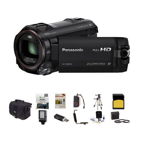 Panasonic HC-W850 Twin Camera 1080p Full HD Camcorder, 20x Optical - Bundle Photo With Video Bag, 32GB Class 10 SDHC Card, New Leaf 3 Year (Drops & Spills) Warranty, Cleaning Kit, SD Card Reader, Screen Protector, Sunpack Tripod, Memorc Wallet, RA Bracket