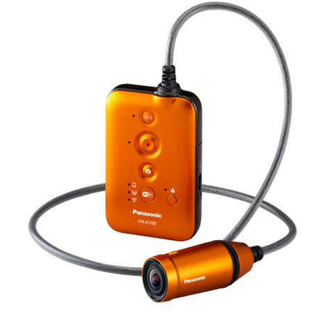 Panasonic HX-A100 HD Wearable Camcorder, 5.3MP, 1/4.1" BSI MOS Sensor, 160deg. Wide Angle of View, 1.5m / 5' Waterproof, Orange