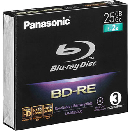 Panasonic LM-BE25DU3 3-pack of 25GB Single-Sided Single Layer 2x Speed (72Mbps) Rewritable Blue-ray Disc with Jewel Case